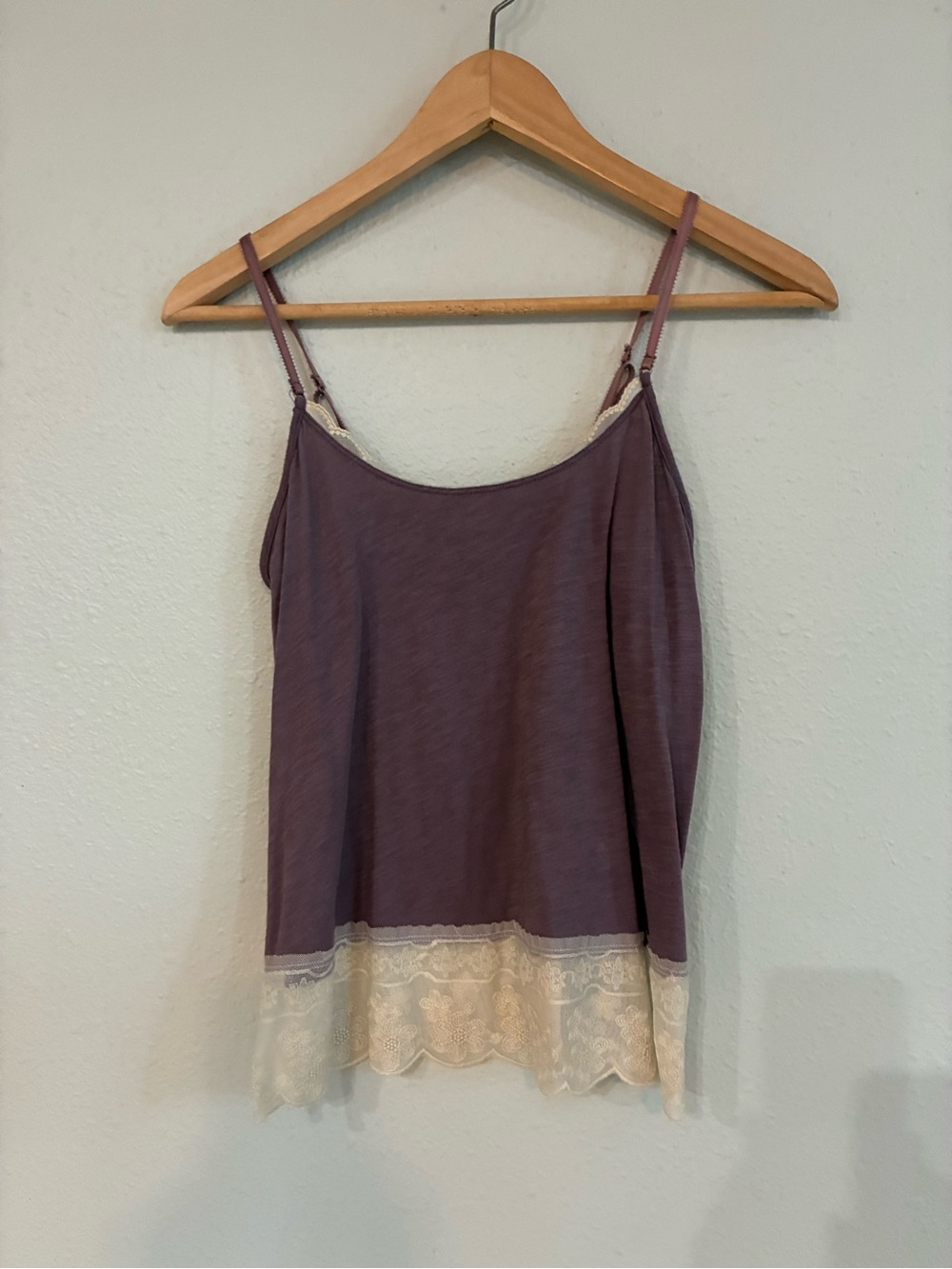 American Eagle Outfitters Dusty Mauve Camisole with Cream Lace Hem